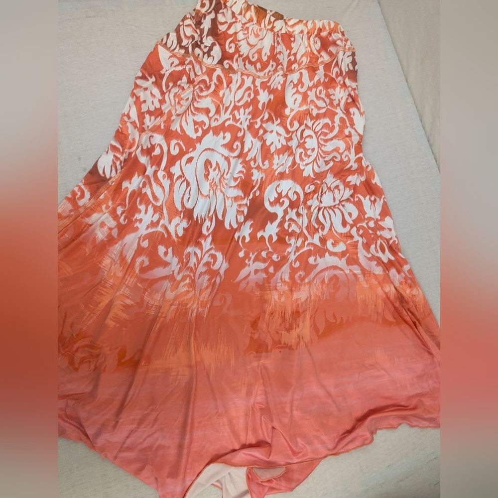 One World NWT Bohemian Coral Orange And White Patterned Skirt Large